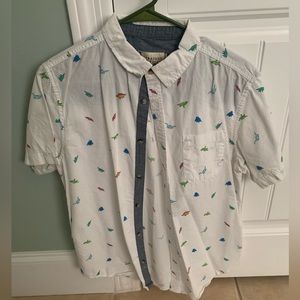 Men’s causal dinosaur print button down